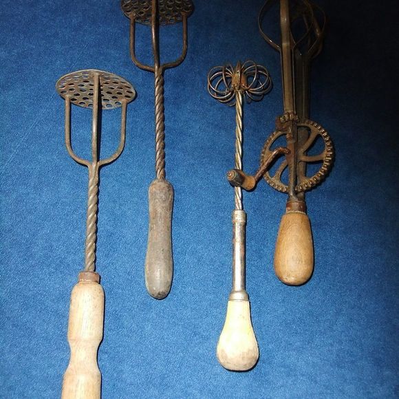 Antique Potatoes Masher & whisk  & egg beater 4 items in total - Picture 3 of 8